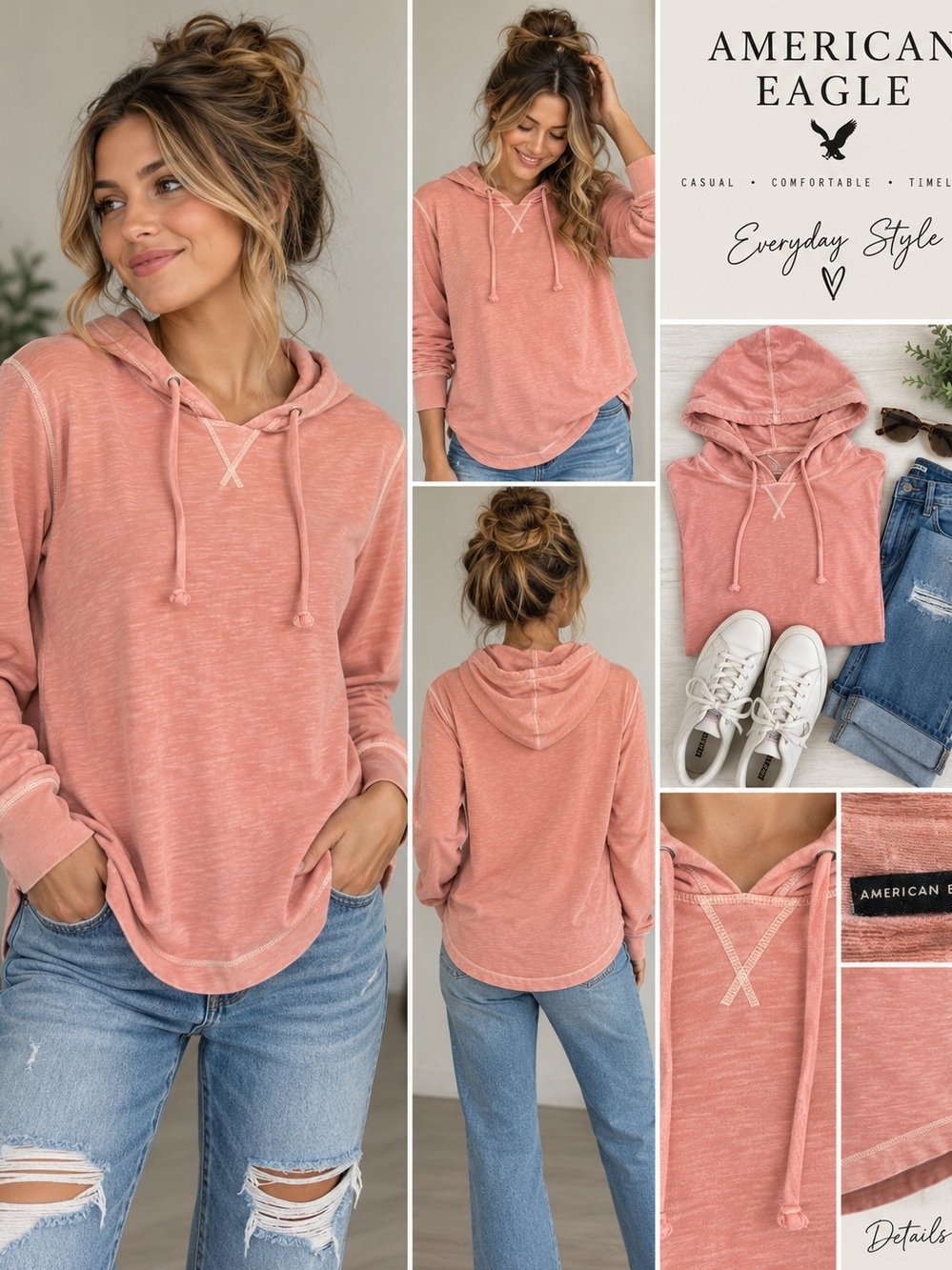 American Eagle Women’s M Pink Peach Lightweight Pullover Hoodie